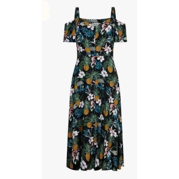 Yumi Viscose Off Shoulder Midi Dress Button Front Us Size 14 - Picture 1 of 9